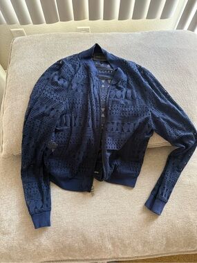 BCBGMaxAzria Navy Open-Knit Bomber Jacket